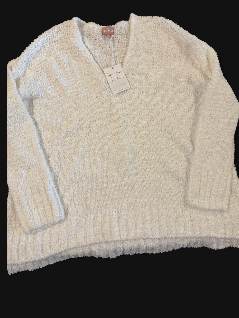 Show Me Your Mumu Hug Me Sweater White Fuzzy Knit NWT M
